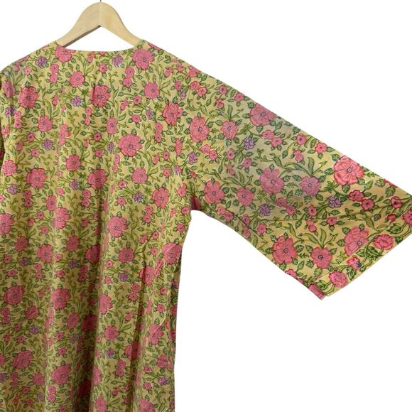 Kilol X-Large Hand Block Large Kaftan Dress Pockets Floral Pullover Womens - Picture 15 of 15